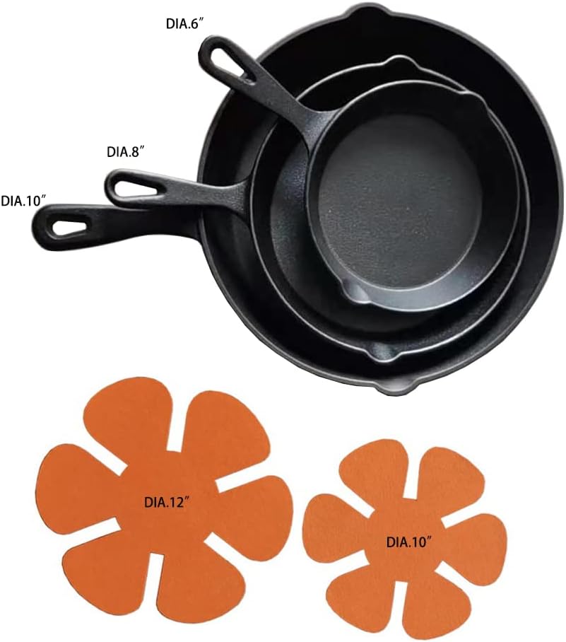 HAWOK Cast Iron Fry pan Set with Two Pan Protectors, 6 inch, 8 inch and 10 inch, 5PCS