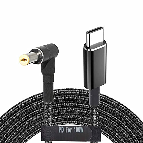 USB-C to 5.5 mm Right Angle Adapter Cable – 6.5 ft Braided Converter for Rapid Charging of Lenovo, Toshiba & Asus Laptops | 100 W Power Delivery Compatibility | Durable & Tangle-Free Design for Efficient Power Supply | Ideal for Office, Travel, & Home Use | Supports 30 W, 45 W, 65 W, 90 W AC Adapters | Lightweight & Portable USB Type-C Charging Solution for Seamless Connectivity