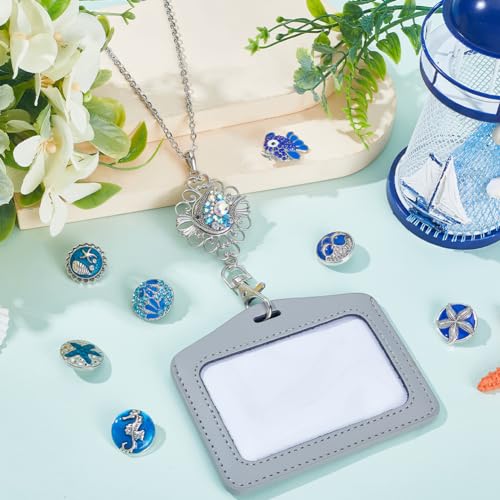 SUNNYCLUE 1 Box 8 Styles Women Badge Lanyards ID Badge Lanyard Cute Blue Enamel Rhinestone Ocean Fish Snap Button Lanyard Necklace Interchangeable Teacher Lanyards for Badge Holder Keys Name Tags - Image 4