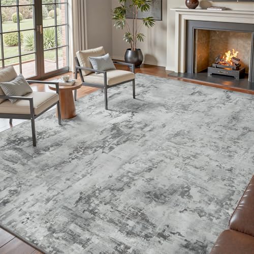 tchdio Area Rug 8x10 Grey Rugs for Living Room- Abstract Soft Living Room Rug-Non Slip Carpet- Washable Rug for Bedroom Dining Room Home Office Modern Rugs Light Grey/Brown/Beige Grey 8' x 1