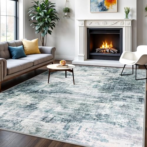 IOHOUZE Modern Abstract Area Rugs 6x9 Ft Washable Rugs for Living Room, Non Slip Dining Room Rug, Printed Faux Wool Rugs for Bedroom, Floor Carpet for Office Nursery Playroom, Sage Grey