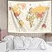 VeiVian World Map Tapestry, Topographic World Map, Beige, 40X30in, Wall Art, Bedroom, Living Room