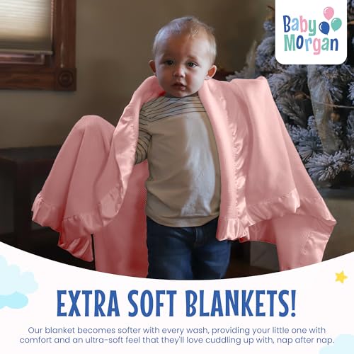 Image of Blankets Thermal Waffle Baby Blanket Crib Bedding - Soft Cozy Warm Infant Thermal Cover for Nursery Stroller or Bassinet, Lightweight Ideal Shower Gift, Satin Trim Pink 36 inch x 50 inch