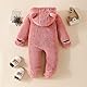 Yassiglia Baby Jungen Mädchen Strampler Herbst Winter Plüsch Overall Niedlich Bärenohr Schneeanzug Neugeborene Warmer Jumpsuit mit Kapuze und Reißverschluss (Rosa, 6-9 Months)