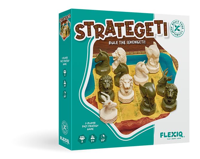 FlexiQ Strategeti Tactical Animal Board Game in Serengeti | Strategy Game from 7 Years | 2 Players, Approx. 10 Minutes Playing Time | Educational Game to Promote Planning & Adaptability