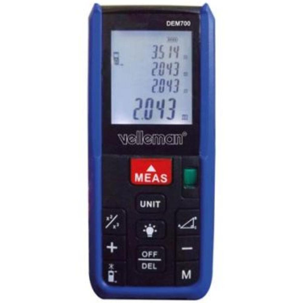 Velleman DEM700 Medidor láser de distancias Negro, Azul - Telémetro (Medidor láser de distancias, m, 0,05 m, 1,5 mm, 650 nm, 0 - 40 °C)