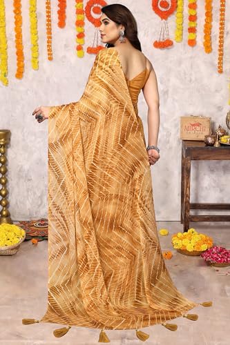 Image of MIRCHI FASHION Saree for Woman Chiffon Shibori Printed | Lightweight Regular Use and Professional Office Sari with Blouse Piece