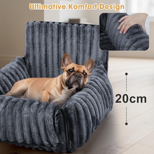 MIXJOY Hunde Autositz für kleine bis mittlere Hunde, Waschbarer Ansteckbare Leine verdickter Memory-Schaum-Füllung, Hundebett Auto für Rückbank Vordersitz, Grau