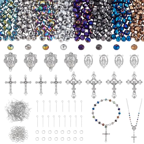 Kit de rosario de 646 piezas con cuentas de cristal y colgantes de cruz para Pascua