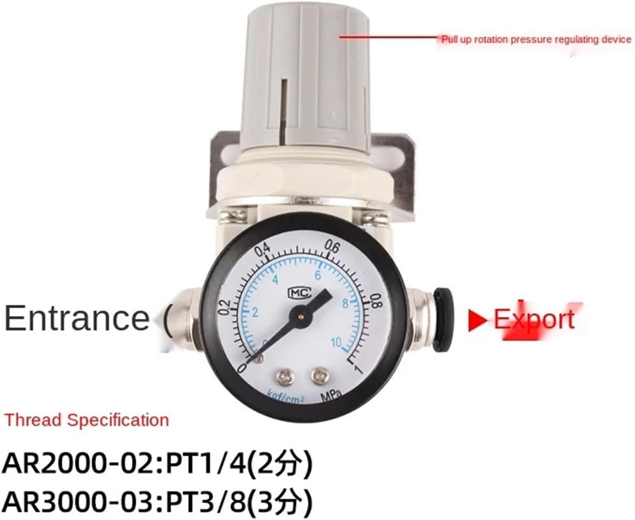 AR Type Pressure regulating Valve Pneumatic Valve Pressure Regulator AR3000-03 air Source Treatment(10mm Connector)