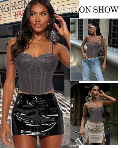 Image of Lace Corset Tops for Women Sexy Going Out Bustier Top Sleeveless Adjustable Straps Crop Tops with Back Hooks
