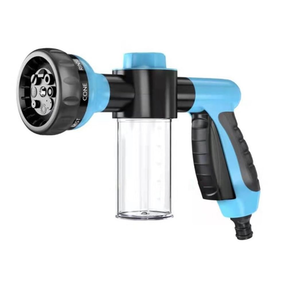 Car Washing Nozzle Car Wash Nozzle High Pressure Hose Foam Spray with Soap Dispenser Eight-in-One Spray Mode Blue