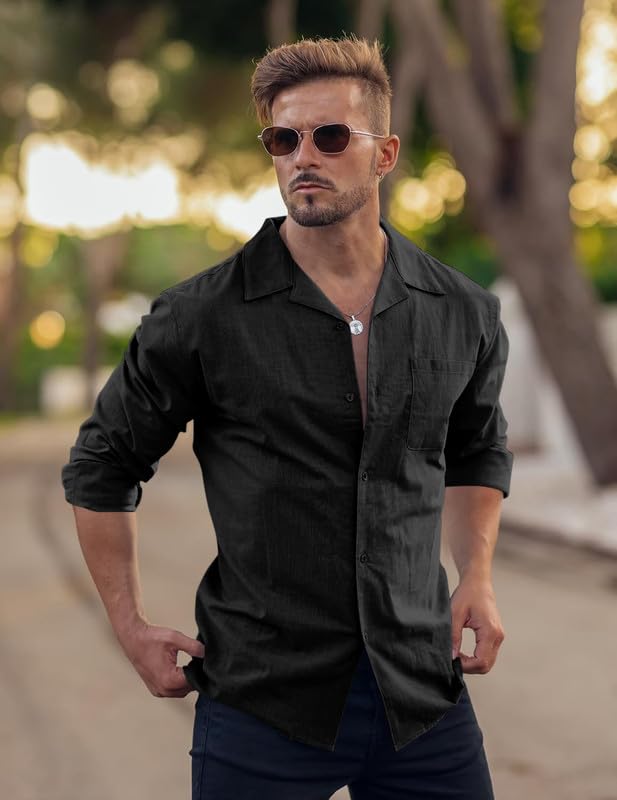 Image of Combo of Men's Casual Cotton Blend Shirt || Long Sleeve Button Down with Spread Collar | Lightweight Breathable Fabric | Stylish Solid Shirt for Beach, Office & Everyday Wear Pack of 2