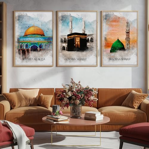 Image of ARTELLY Islamic Wall Decoration Frames, Office Home Decor Wooden Framed Posters Set of 3 (Art 3, 13x19 inch)