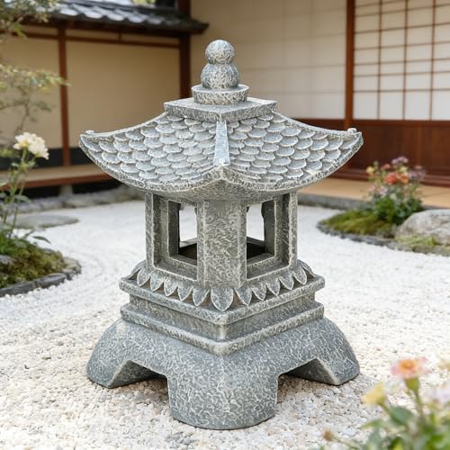 Zen Garden Pagoda Statue with Intricate Lattice Design,11.8 Inches Zen Asian Outdoor Statues Pagoda, Suitable for Garden, Patio, Porch, Perfect for Nature Lovers, Valentine's Day Gift