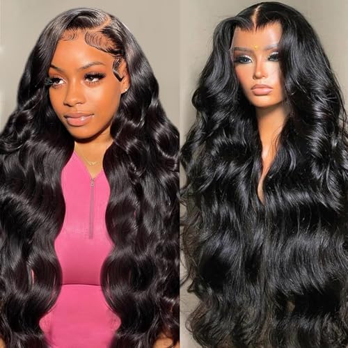 BMNH 13x6 Lace Front Wigs Human Hair Pre Plucked Body Wave HD Lace Front Wigs Human Hair 13x6 HD Lace Frontal Glueless Wigs Human Hair 200 Density Brazilian Virgin Wig for Women (34 Inch)