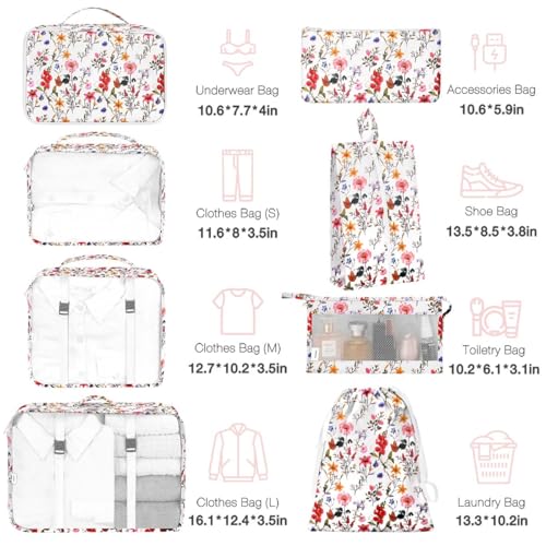 Image of 8 Set Packing Cubes for Suitcases, Packing Cube with Shoe, Cosmetics, Clothing, and Accessories Bags for Travel Luggage Organizer Women Men(Retro Flowers)