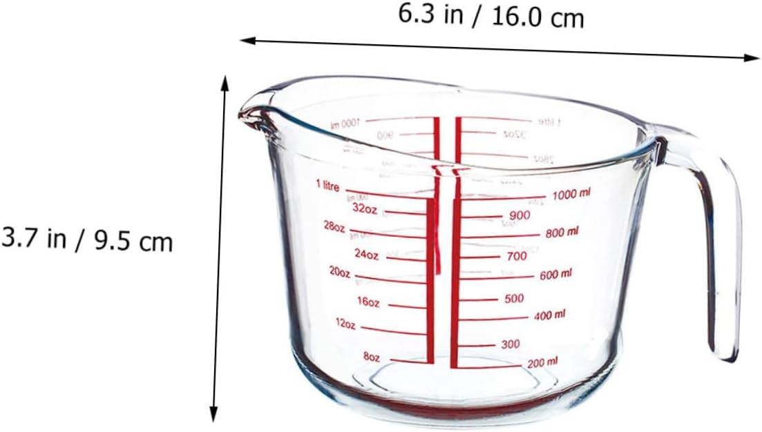 Tempered Glass Measuring Cup 1l with Graduated Scale, Heat-resistant Baking Tool for Liquid Measurement, Practical Kitchen Measuring Cup for Home and Bakery Use