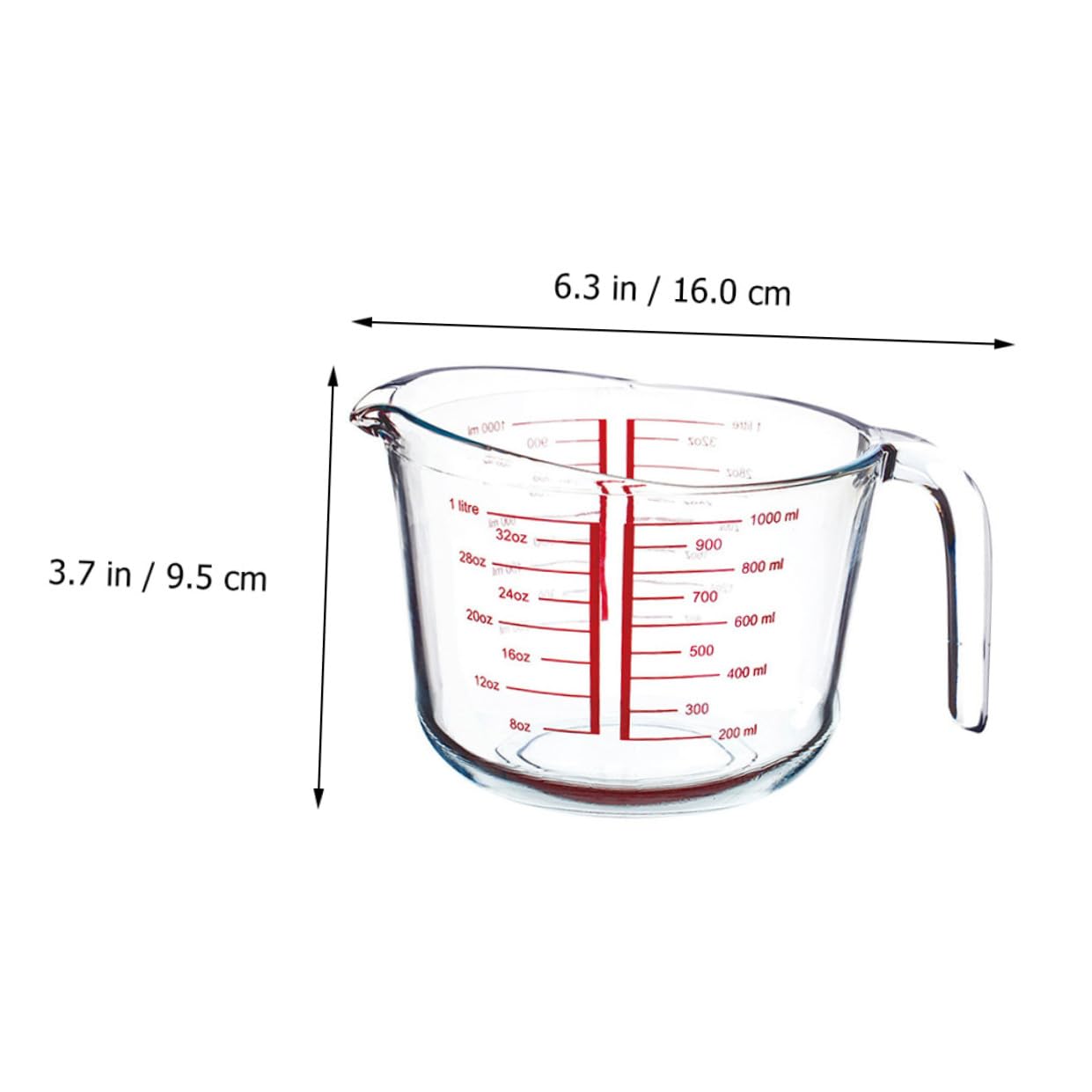 Messbecher aus Glas mit Ausguss Temperaturbeständig und Leicht Rundes Backwerkzeug für Heimgebrauch und Bäckereien 1 Stück