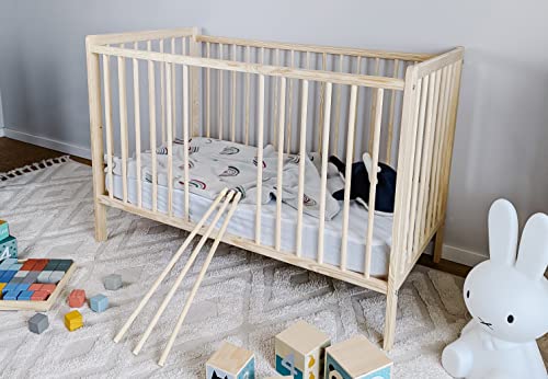 Kids Collective Lit bébé bébé - 60 x 120 cm - Hauteur réglable et échelons Amovibles en Option - avec Matelas - Naturel très Stable - Fabriqué en Europe