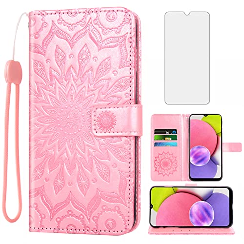 Housse portefeuille Samsung Galaxy A03s avec verre trempé rabat porte-cartes
