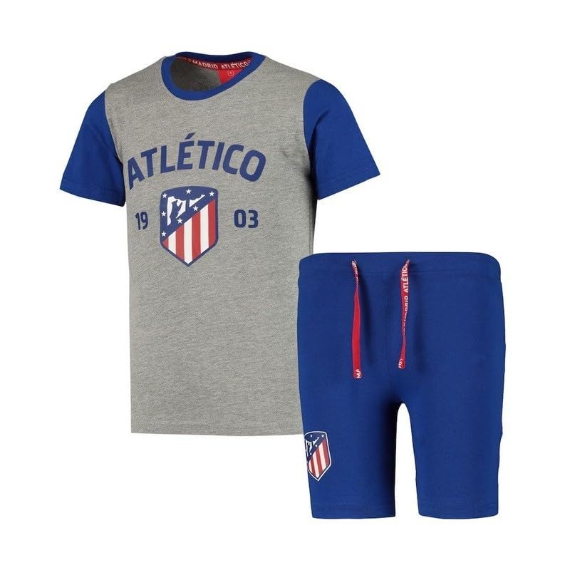 Pijama Atlético de Madrid Verano Adulto Producto Oficial Manga Corta Decorado con Escudo y Leyenda Atlético en la Camiseta (XL)