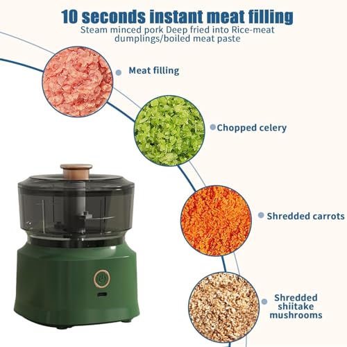 Procesador de alimentos picador de verduras, picador de ajo inalámbrico recargable por USB, 350 ml, triturador de alimentos portátil para el hogar