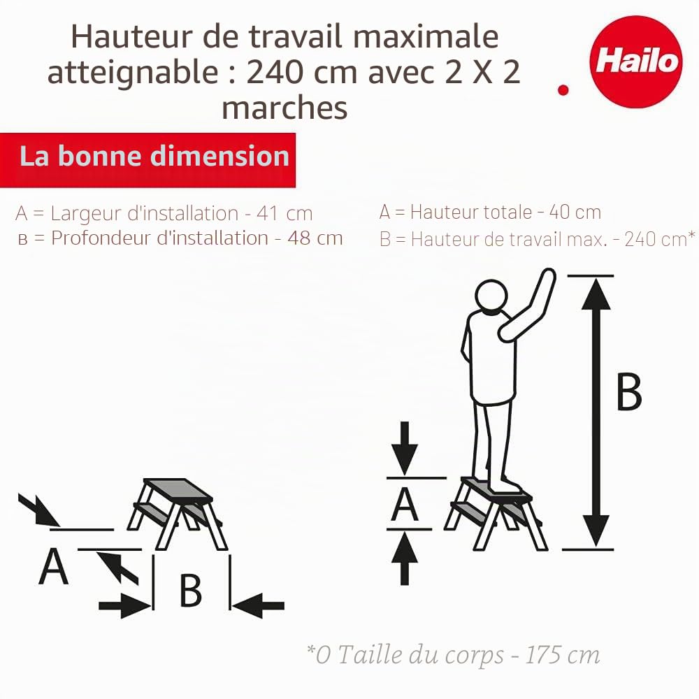 Hailo - Marche Pied Double accès 2x2 marches Pliant en Aluminium Hailo D60