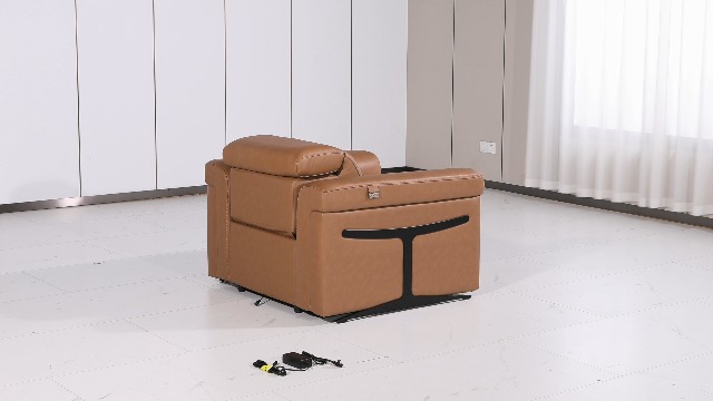 Sillón reclinable cuero italiano topo beige miniatura 6