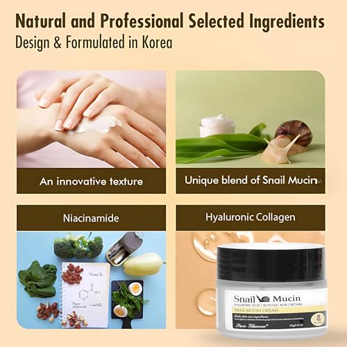 Image of Snail Mucin Face Cream, 50ml | All-in-One Wrinkle Care, Firming & Brightening, Lightweight, Non-Sticky Formula, Anti-Aging & Skin Repair