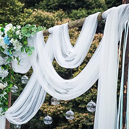 2 Panels Chiffon Fabric Drapery Wedding Arch Drapes, Vintage 6 Yards Sheer Background Curtains Backdrop Curtain Panels for Party Ceremony Stage Reception Decorations (27.5 x 217 Inch, White)