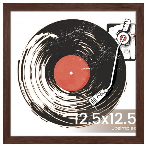 Image of upsimples Vinyl Record Frame, Display Pictures 10x10 with Mat or 12.5 x 12.5 Without, Wall Hanging Album Cover Frames, Brown, 1 Pack