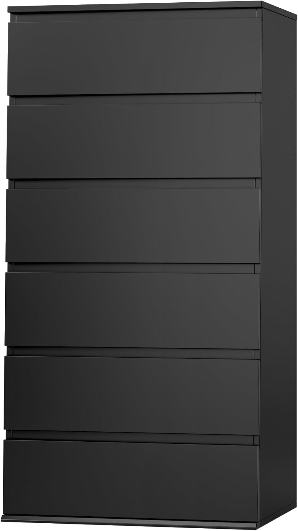 FOTOSOK Black Dresser, 6 Drawer Dresser, Modern Tall Black Storage Chest of Drawers Wood Dressers with Metal Sliding Rail, Handleless Drawer Cabinet for Home & Office