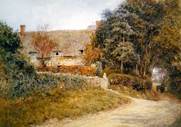 Poster Helen Allingham Nourrir les colombes pour un salon chaleureux et cosy