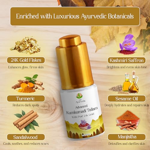 Kumkumadi Tailam 24K Gold Tailam | Organic Face Oil With 24K Pure Gold Flakes | Ayurvedic Face Oil for Healthy Skin, Dark Spots & Hydration | For Men & Women | 12ML (pack of 1) - Image 6