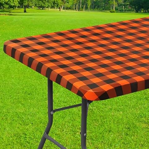 Smiry Waterproof Fitted Vinyl Tablecloth for 6 FT Tables Cover