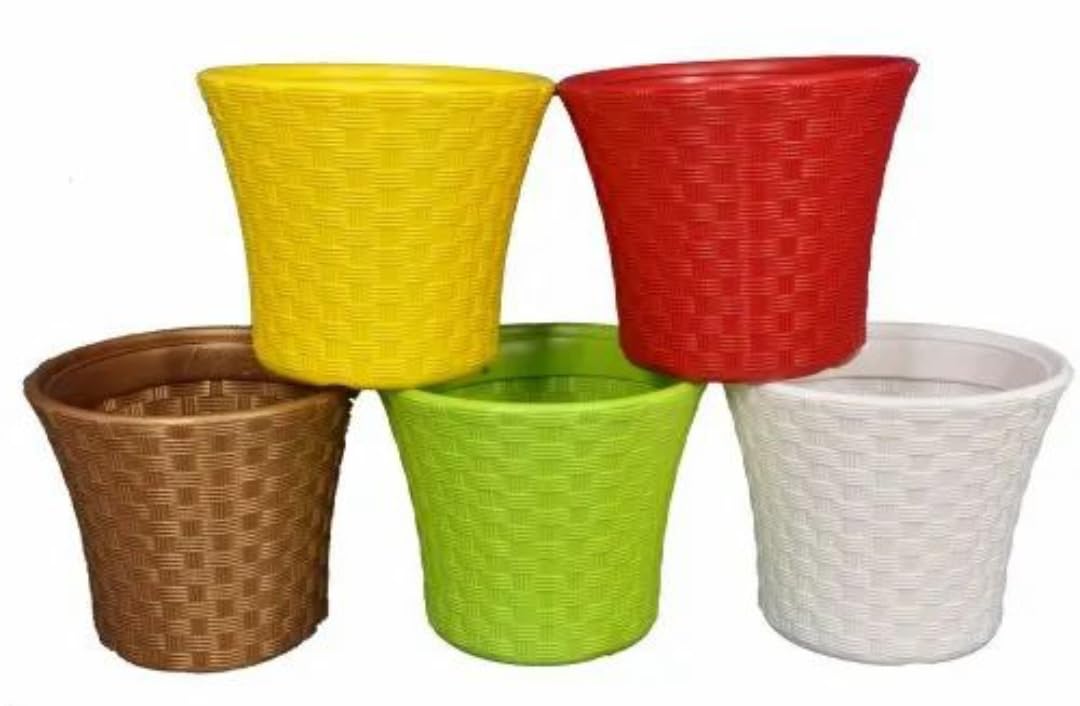 MUDDSTYLES Rattan Pot 12 Inch Plastic Pot Planters for Home Office Gardens Indoor Outdoor Decor Multicolor Pack of 5 (B0DFYVM1YJ) Amazon Price History, Amazon Price Tracker