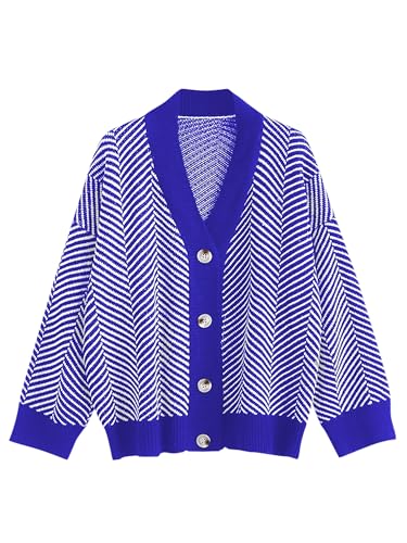 Image of ZAFUL Women's Striped Cardigan Button Up Open Front Knit Oversized Sweater