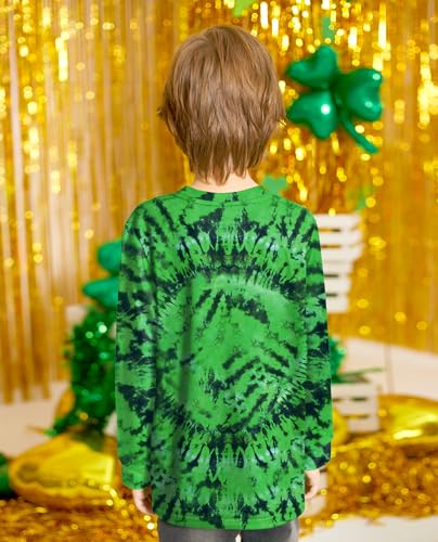Image of Unisex Kids St. Patrick's Tie Dye Irish Clover Long Sleeve Shirt Shamrock Green Sweatshirt 6-14 Years
