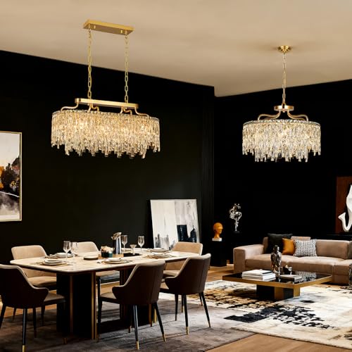 Image of 32 inch 10 Light Modern Oval Gold Crystal Chandeliers for Dining Room