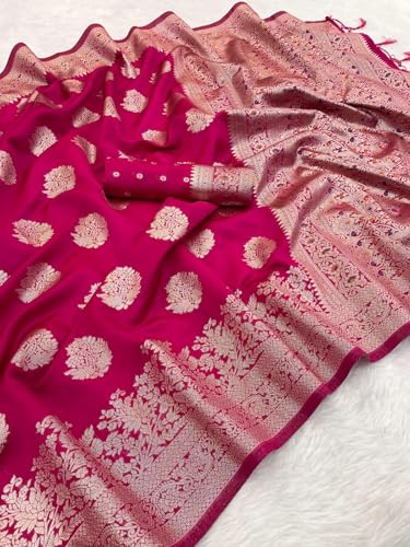 Image of pink banarasi saree with silver motifs