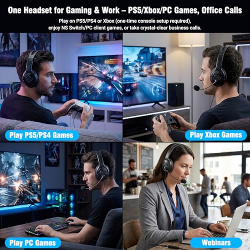 Image of Joso Wired Headset with Mic, Gaming Headset for PS5 /PS4 /Xbox /Switch /PC /iPad /Mac /Tablet with USB C & USB-A Adapter - Chat Headphone, Business, Coach, Gaming, Working, Black | Dual Ear