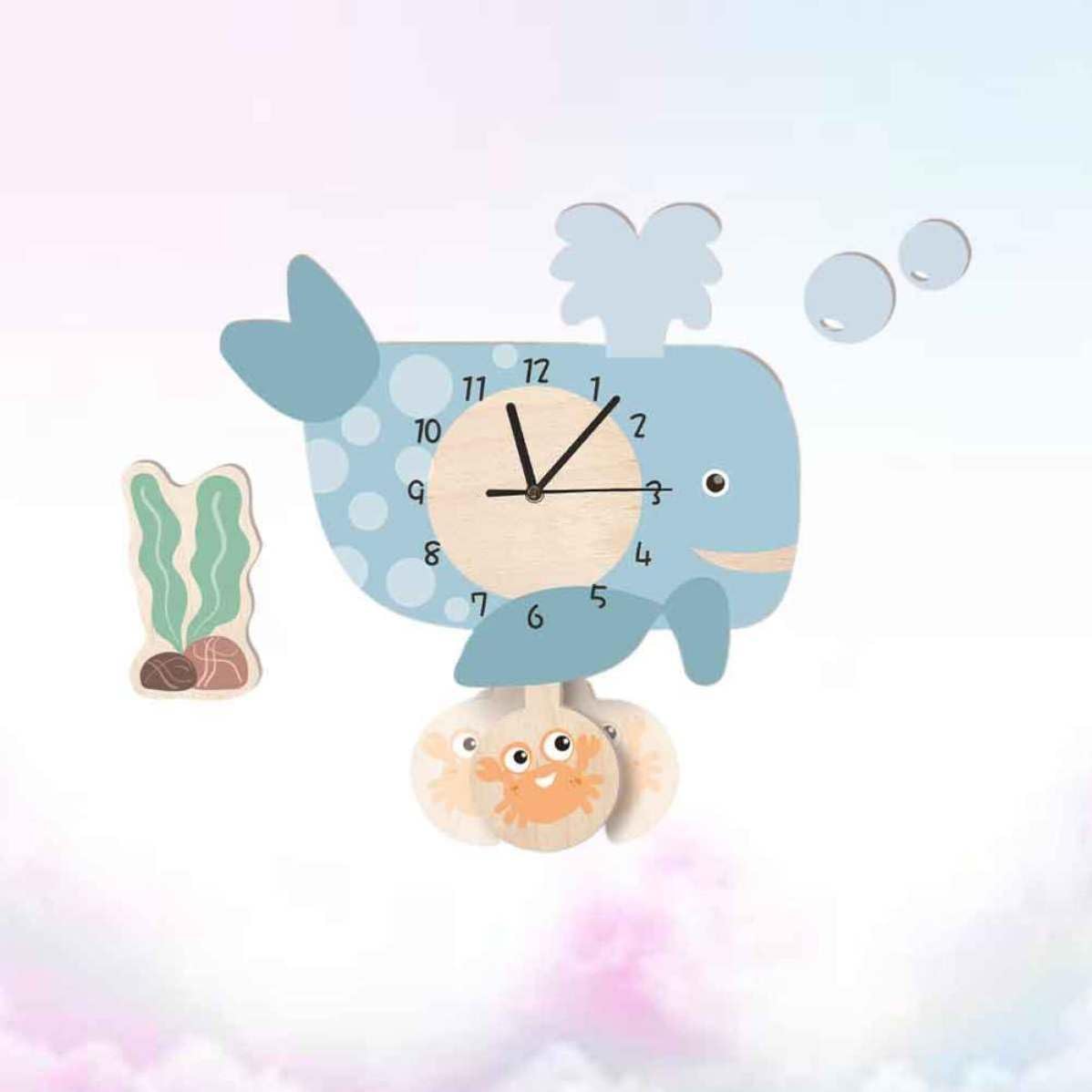 Reloj de Pared Infantil en Forma de Ballena, Silencioso, Ecológico, Adorno para Salón, Dormitorio y Aula, Fácil de Colgar, Diseño Original para Hogar
