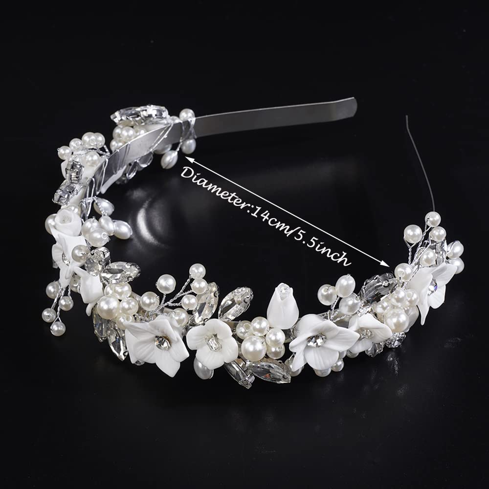 JWICOS Blumen-Braut-Stirnband, silberfarbenes Diadem für Braut, Kopfschmuck für Hochzeit, Haarschmuck für Braut, Abschlussball, Fotografie