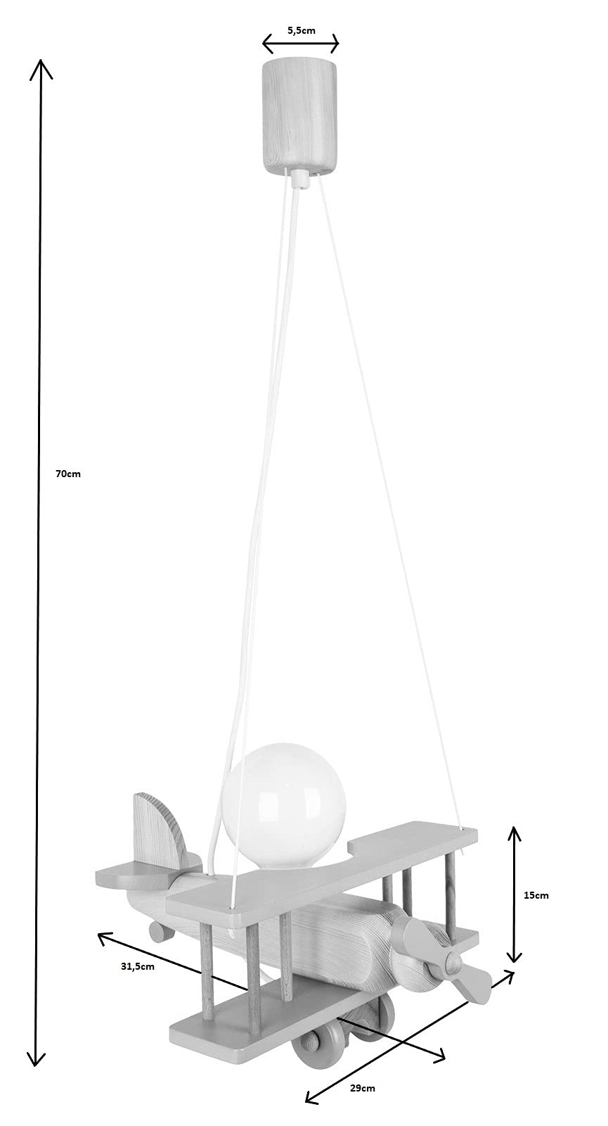 IPP Lampadario a Sospensione per Cameretta Bimbi, Lampada Aereo in Legno Colorato, 32x30 cm (Celeste - Legno)
