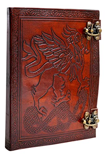Leather World Ltd. Handmade Leather 6 X 8 Celtic Griffin Leather Journal with Handmade Paper by Leather World Ltd.