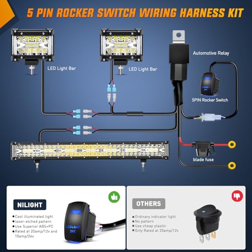 Image of Nilight 42Inch LED Light Bar 2Pcs 4Inch 60W Spot Flood Lights Pods Off Road DrivingWork Lighting with 14AWG Wiring Harness Kit-3 Leads for Truck Tractor Pickup Boat SUV ATV UTV Car Van Camper