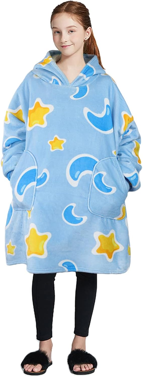 Oversized Hoodie Blanket, 2021 New Star Moon Printed Fluffy Fleece