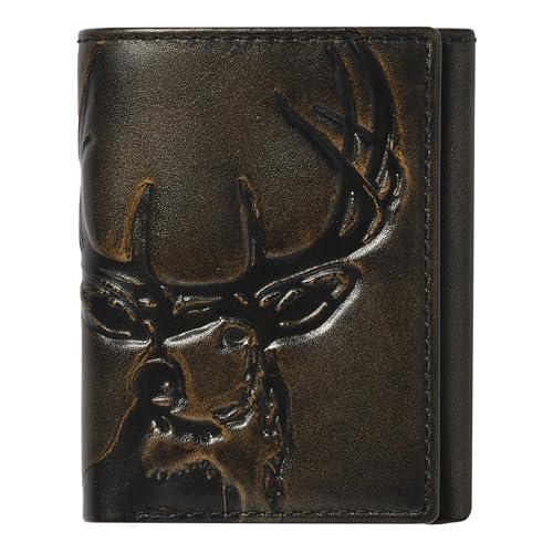 House of Jack Co. Deer Trifold Wallet for Men, Leather Hunting Wallet with Full-Grain Leather, Extra-Capacity Organization, Black