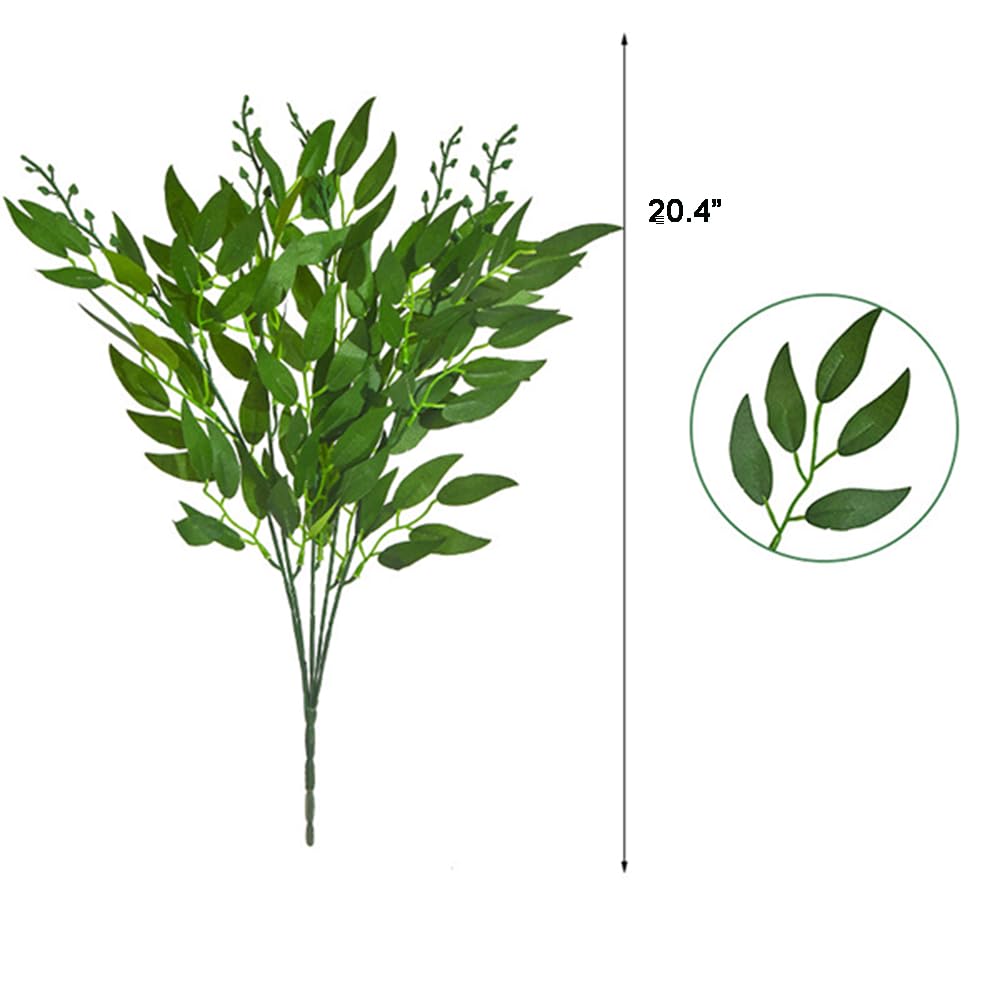 Shirfloral 5 Bundles Italian Ruscus Greenery Plants 20.4in Artificial Green Leaf Willow Leaves Bouquet for Floral Arrangement Home Wedding Party Garden Farmhouse Table Centerpiece Decor (Green)